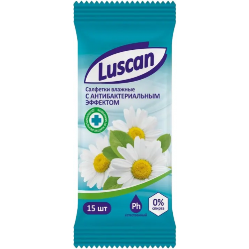 Салфетки влажные с антибактериальным эффектом Luscan 15 салфеток в пачке