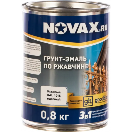 Грунт эмаль по ржавчине 3 в 1 Goodhim Novax 800 г бежевая RAL 1015 матовая