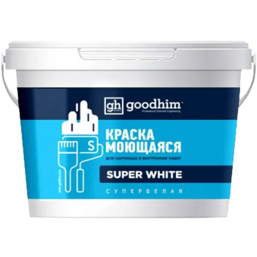 Краска моющаяся для наружных и внутренних работ Goodhim S Super White 7 кг супербелая