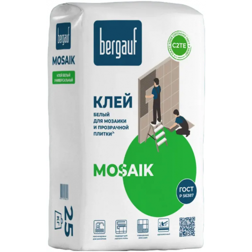Клей белый для мозаики и прозрачной плитки универсальный Bergauf Mosaik 25 кг