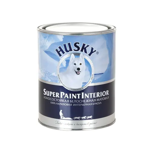 Краска износостойкая матовая 100% акриловая интерьерная Хаски Super Paint Interior 800 мл бесцветная база C до –20°С