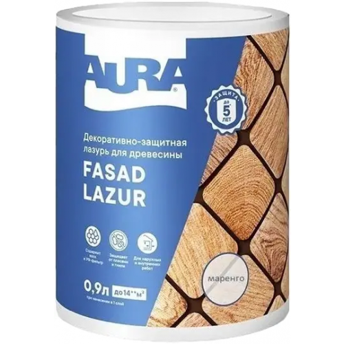 Декоративно защитная лазурь для древесины Aura Аура Fasad Lazur 900 мл маренго