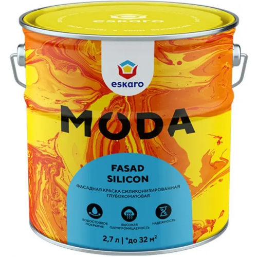Фасадная силиконизированная краска Eskaro Moda Fasad Silicon 2.7 л бесцветная