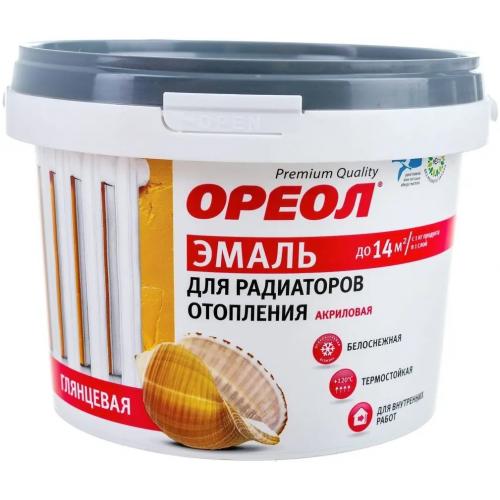 Эмаль для радиаторов отопления акриловая Ореол Premium Quality 800 г белая глянцевая