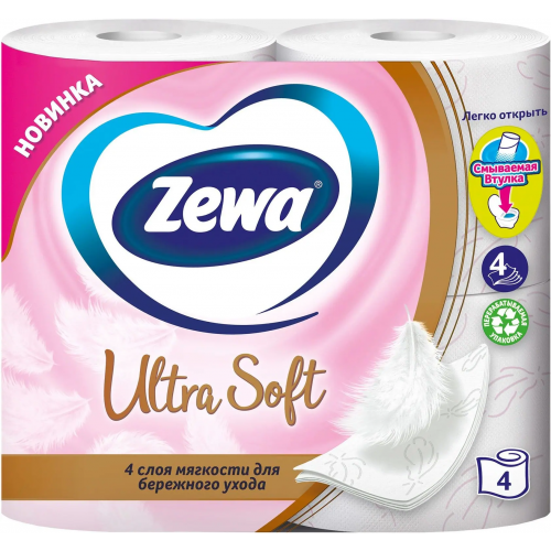 Бумага туалетная Zewa Ultra Soft 4 рулона в упаковке