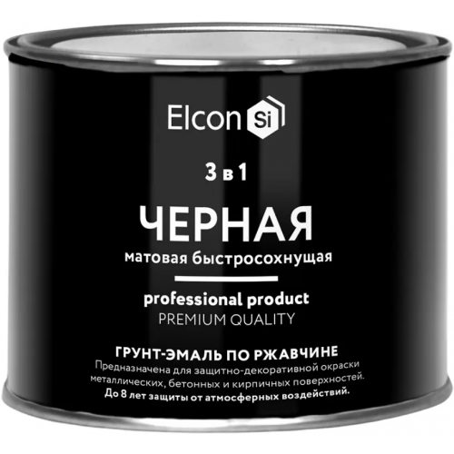 Грунт эмаль по ржавчине 3 в 1 Elcon 400 г черная RAL 9005 матовая от 15°С до +40°С