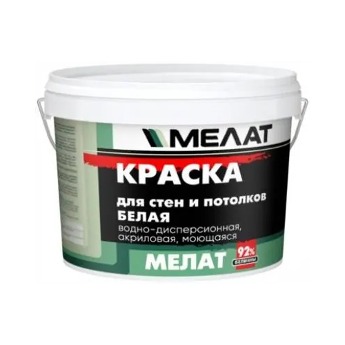Белая краска для стен и потолков акриловая моющаяся Мелат 10 кг бесцветная