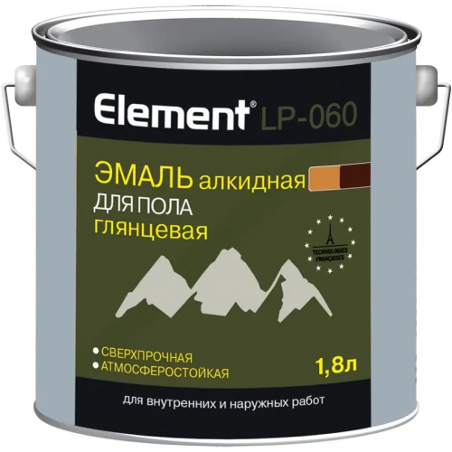 Эмаль алкидная для пола глянцевая сверхпрочная износостойкая Alpa Element LP 060 1.8 л серая