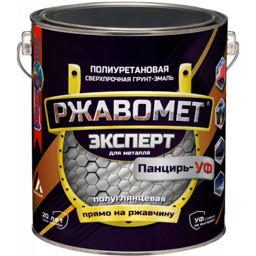 Полиуретановая сверхпрочная грунт эмаль для металлов Краско Ржавомет Эксперт Панцирь УФ 3 кг телегрей 1