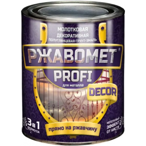 Молотковая декоративная грунт эмаль для металла 3 в 1 Краско Ржавомет Profi Decor 800 г бронза