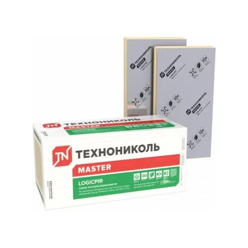 Плиты теплоизоляционные Технониколь Master Logicpir L 0.59*1.19 м/30 мм стеклохолст CXM стеклохолст CXM Г4 сильногорючие 8 плит