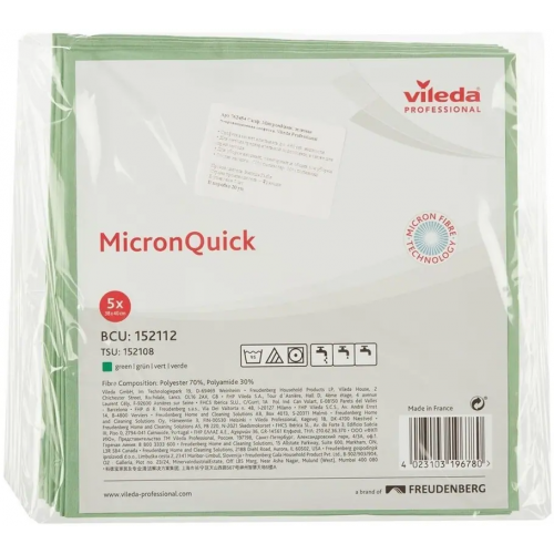 Салфетка универсальная из микрофибры Vileda Professional Micron Quick 5 салфеток зеленая