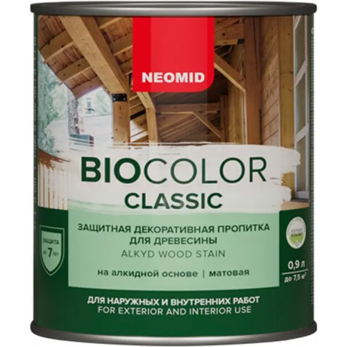 Защитная декоративная пропитка для древесины Неомид Bio Color Classic 900 мл сосна полуматовая готовый состав