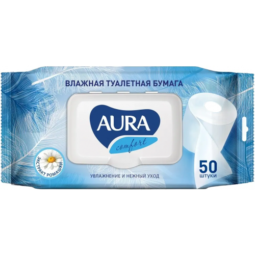 Бумага туалетная влажная Aura Ultra Comfort Экстракт Ромашки 50 листов в пачке