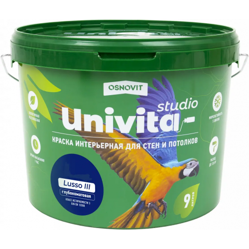 Краска интерьерная для стен и потолков моющаяся Основит Univita Studio Lusso III 9 л бесцветная база С глубокоматовая от +5°С до +35°С 5 циклов