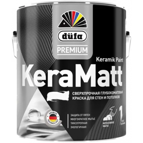 Краска для стен и потолков сверхпрочная глубокоматовая Dufa Premium Keramatt Keramik Paint 900 мл бесцветная