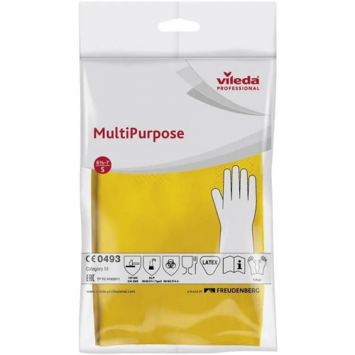 Перчатки резиновые латексные хлопковое напыление Vileda Professional Multi Purpose S желтые