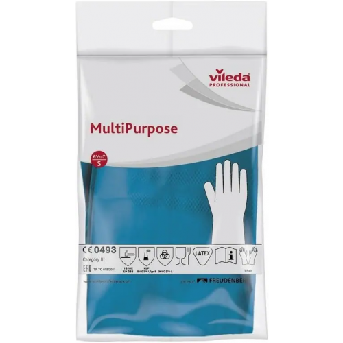 Перчатки резиновые латексные хлопковое напыление Vileda Professional Multi Purpose S синие