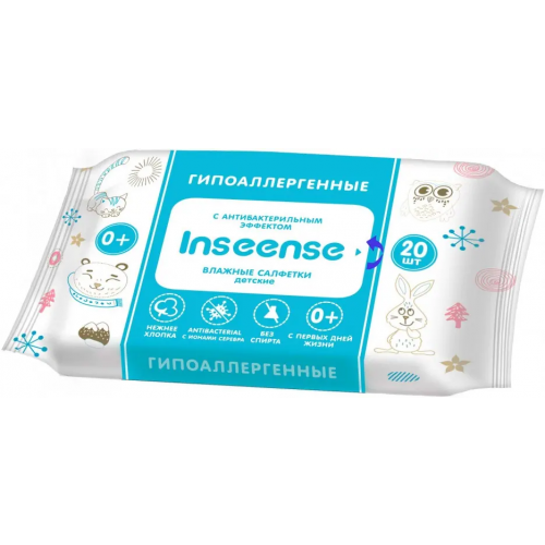 Салфетки влажные детские 0+ Inseense Антибактериальные 20 салфеток в пачке