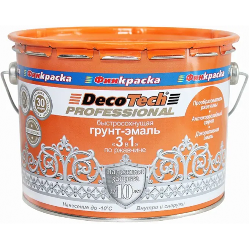 Грунт эмаль 3 в 1 по ржавчине быстросохнущая Decotech Professional 10 кг белая