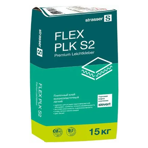 Клей плиточный высокоэластичный легкий Strasser Flex Plk S2 15 кг