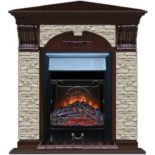 Каминокомплект с отделкой камнем Glenrich Арочный Угловой Magestic black дуб 46 черная грот однотонный
