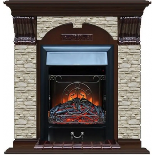 Каминокомплект с отделкой камнем Glenrich Арочный Magestic black дуб 46 черная грот однотонный
