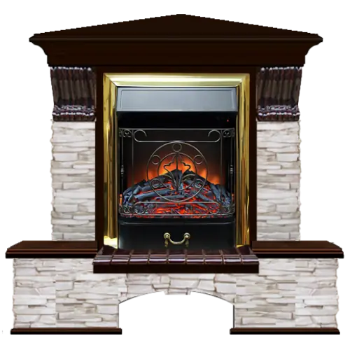 Каминокомплект с отделкой камнем Glenrich Бостон К Magestic brass дуб 46 золотая мисхор