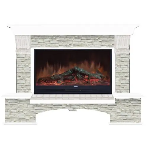 Каминокомплект с отделкой камнем Glenrich Бостон 86 Premier S86 белый грот однотонный