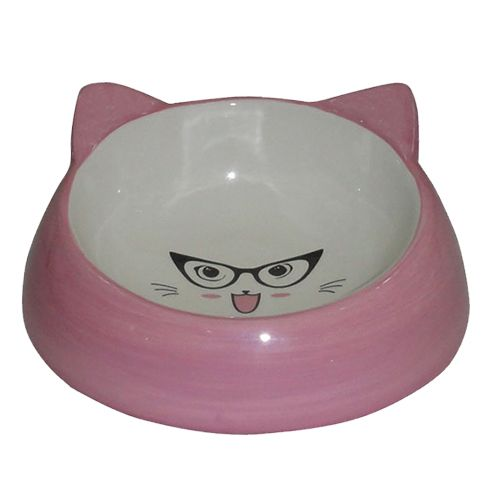Миска для животных Foxie Cat in Glasses розовая керамическая 14,7х14,7х6,3см 150мл