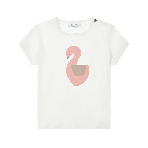 Белая футболка с принтом "лебедь" Sanetta Kidswear
