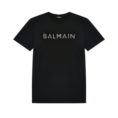 Футболка с лого из стразов, черная Balmain