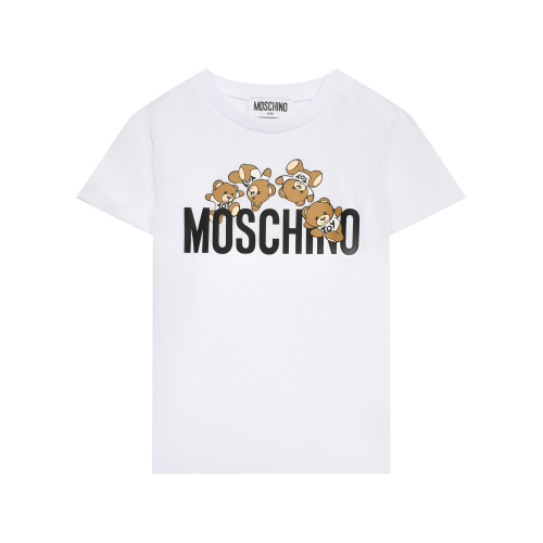 Футболка с лого и медвежатами, белая Moschino