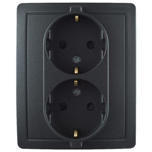  Розетка двойная с заземлением Schuko, винтовой зажим, 16А 250В, графит Simon 15 1590456-038