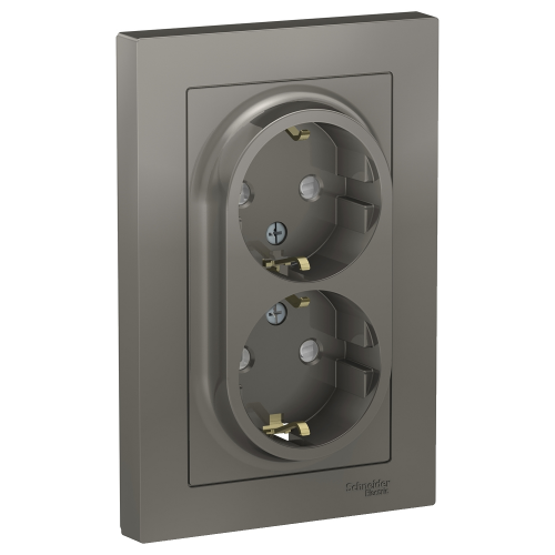  Atlasdesign Розетка двойная с заземлением со шторками, 16А, в сборе, Сталь Schneider Electric ATN000926