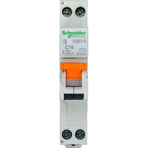  Дифф. автоматический выключатель ад63 к 1п+н 16A 30mA 4,5ка C ас, 18 мм , Schneider Electric 12522