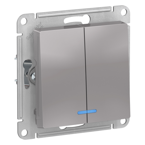  Atlasdesign 2-клавишный Выключатель с подсвет., сх.5а, 10АХ, механизм, Алюминий Schneider Electric ATN000353