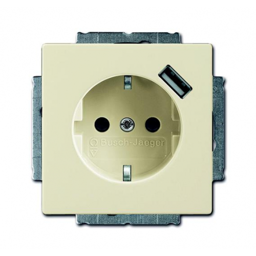  (20 EUCBUSB-82-500), Розетка Schuko с устройством зарядным USB, 20 EUCBUSB-82-500, Future слоновая кость(саванна), 16А, 700 мА, электронная защита от перегрузки и КЗ, безвинтовые клеммы, защитные шторки,, ABB 2011-0-6177