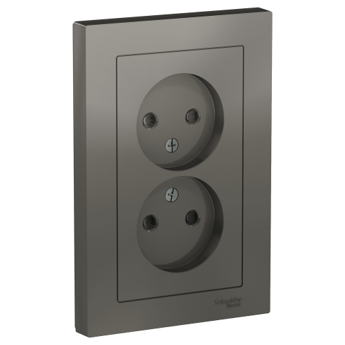 Atlasdesign Розетка двойная без заземления со шторками,16А, в сборе, Сталь Schneider Electric ATN000922