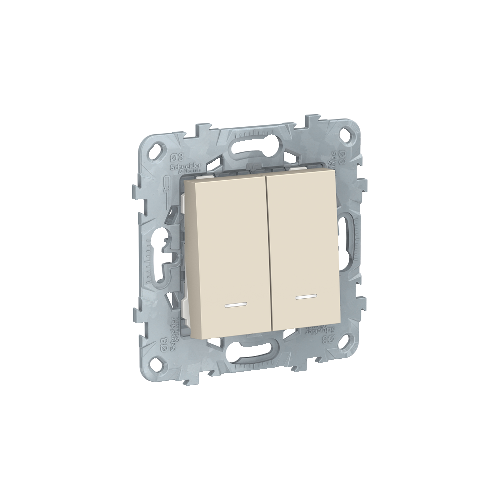  Выключатель 2-клавишный, 2 модуля, с подсветкой, 2 х сх.1а, Бежевый Schneider Electric NU521144N