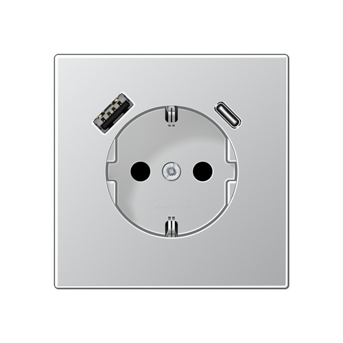 алюминий Розетка SCHUKO® с USB-интерфейсом с 1 гнездо USB типа A и 1 гнездо USB типа C LS серия AL1520-15CA-L