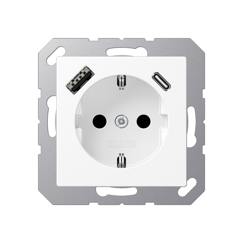  белоснежный матовый Розетка SCHUKO® с USB-интерфейсом с 1 гнездо USB типа A и 1 гнездо USB типа C Jung A серия A1520-15CAWWM