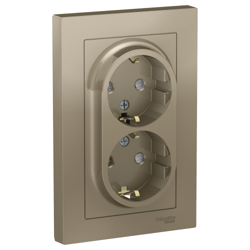  Atlasdesign Розетка двойная с заземлением со шторками, 16А, в сборе, Шампань Schneider Electric ATN000526
