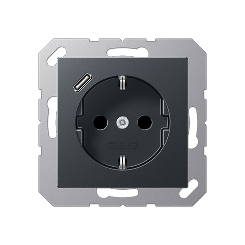  матовый антрацит Розетка SCHUKO® с 1 USB-портом типа С Jung A серия A1520-18CANM