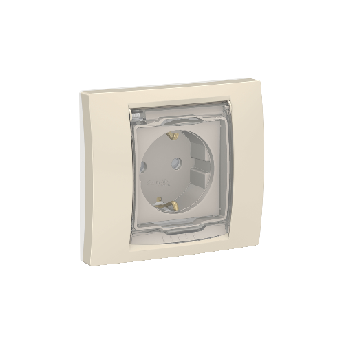  Розетка с заземл., со шторками, с крышкой, IP44, Бежевый Schneider Electric NU003744
