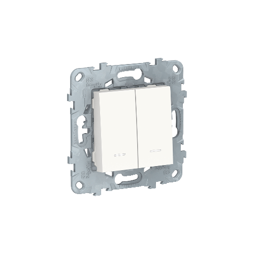  Переключатель 2-клавишный, 2 модуля, с подсветкой, 2 х сх.6а, Белый Schneider Electric NU521318N