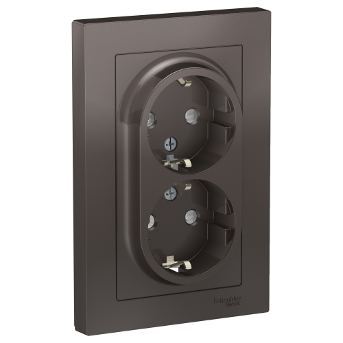  Atlasdesign Розетка двойная с заземлением со шторками, 16А, в сборе, Мокко Schneider Electric ATN000626