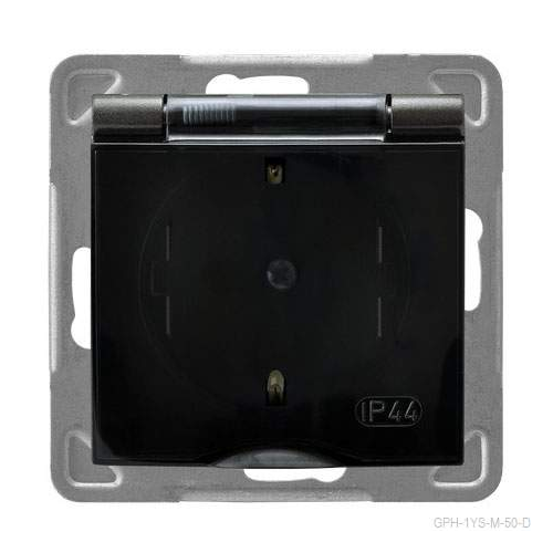 Ospel Impresja Антрацит Розетка 1-ая с/з IP44 с крышкой Schuko, без рамки GPH-1YS/m/50/d