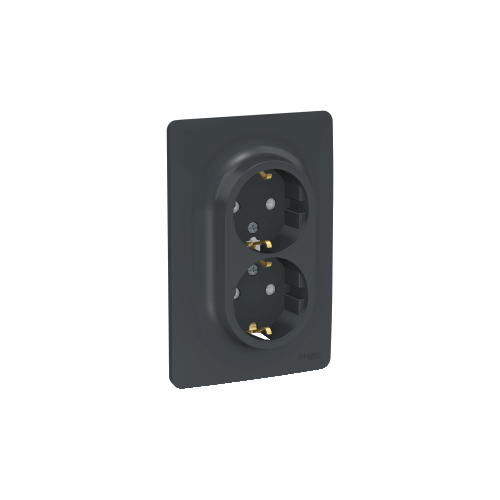 Розетка двойная, со шторками, с заземлением, винт. зажим., Антрацит Schneider Electric NU206754