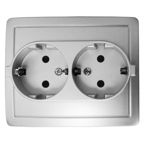  Розетка двойная с заземлением Schuko, винтовой зажим, 16А 250В, алюминий Simon 15 1590456-033